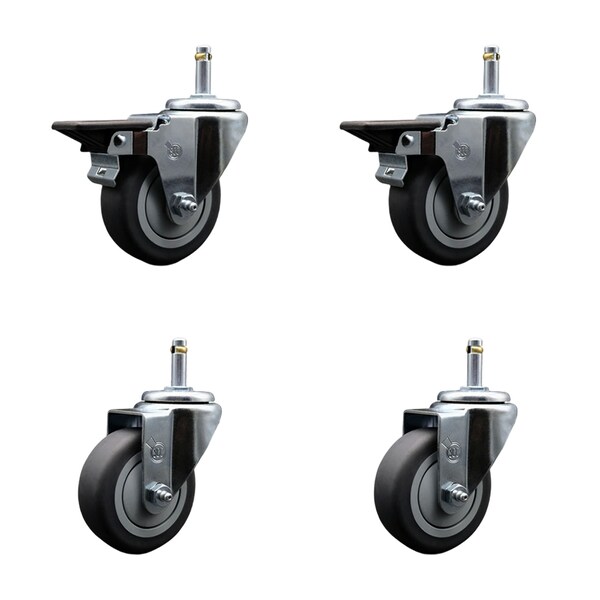Service Caster 3.5'' Thermo Rubber Wheel Swivel 7/16'' Grip Ring Stem Caster Set 2 Brake, 4PK SCC-GR20S3514-TPRB-PLB-716138-2-S-2 - main